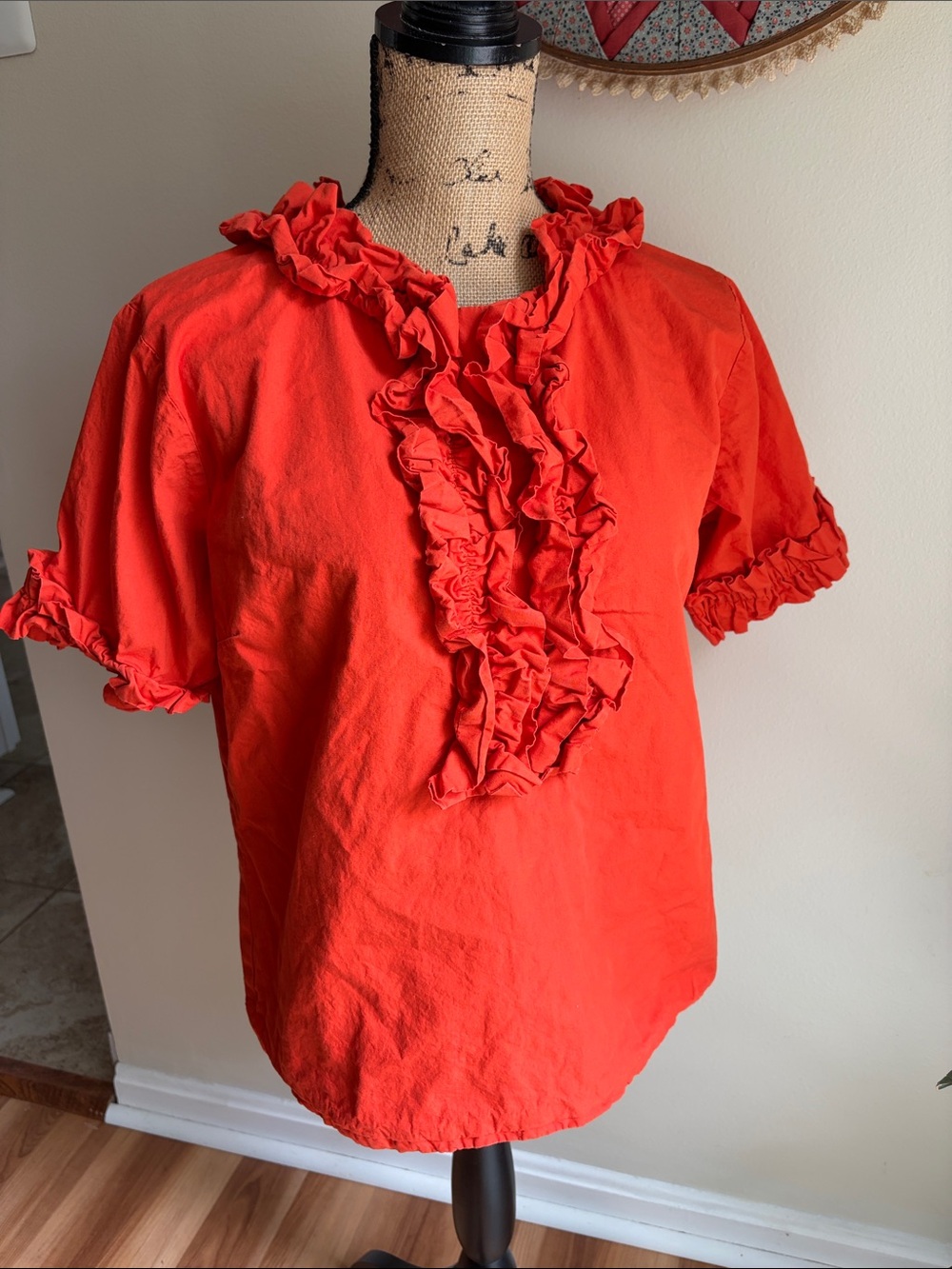 Elisabeth Wilson Ruffle Blouse Top Orange